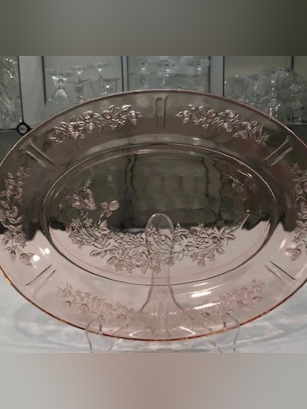 Federal Glass Company Sharon Pink Depression Glass oval platter from 1935–1939,